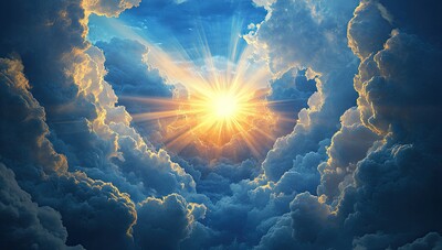 sun peeping through dark blue sky